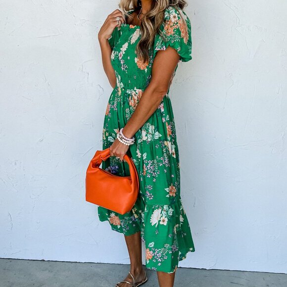 B257 Beautiful green floral midi - Picture 3 of 14